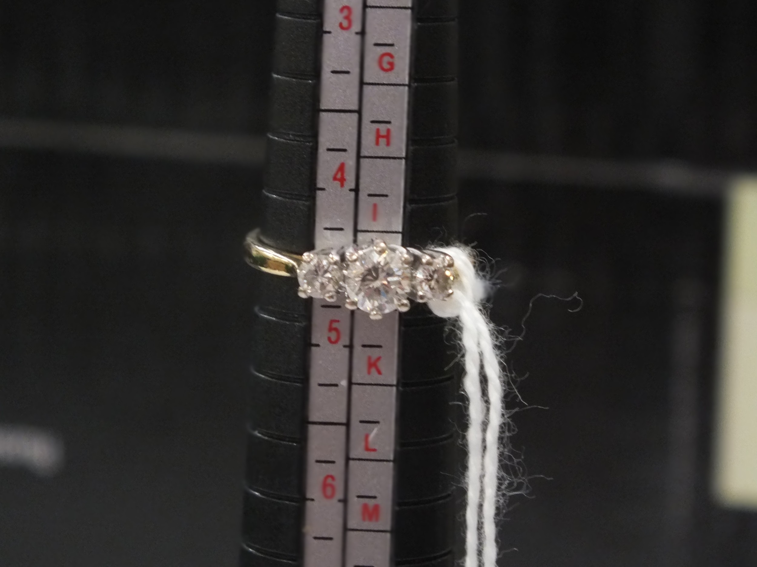 18ct. Gold three Stone Diamond Ring, Size I/J