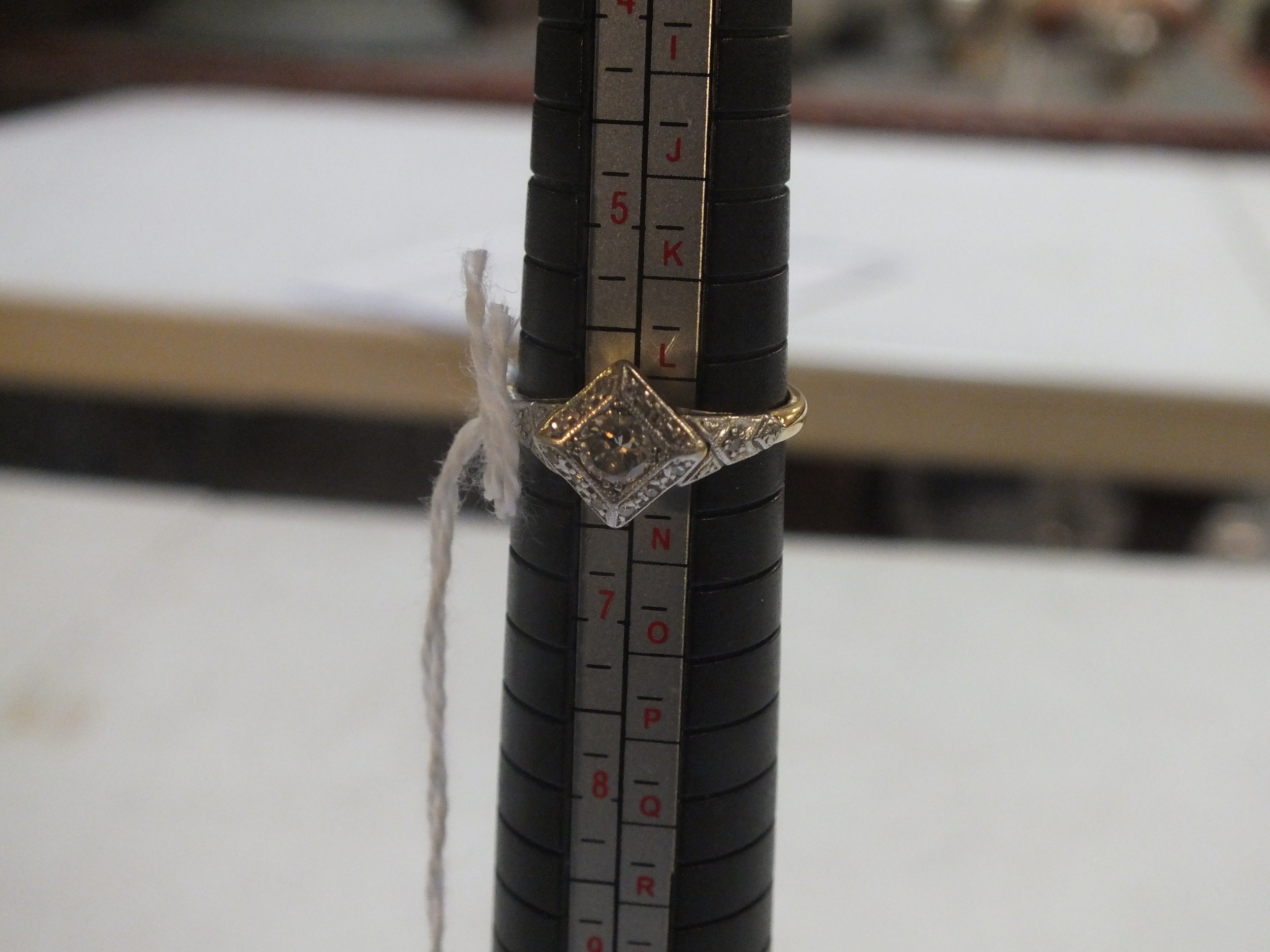 18ct. Gold Platinum and Diamond Lozenge Ring, size M