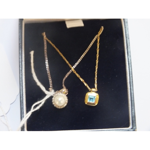 9ct. Gold and Topaz Pendant on Chain and a Silver Pearl Pendant on Chain