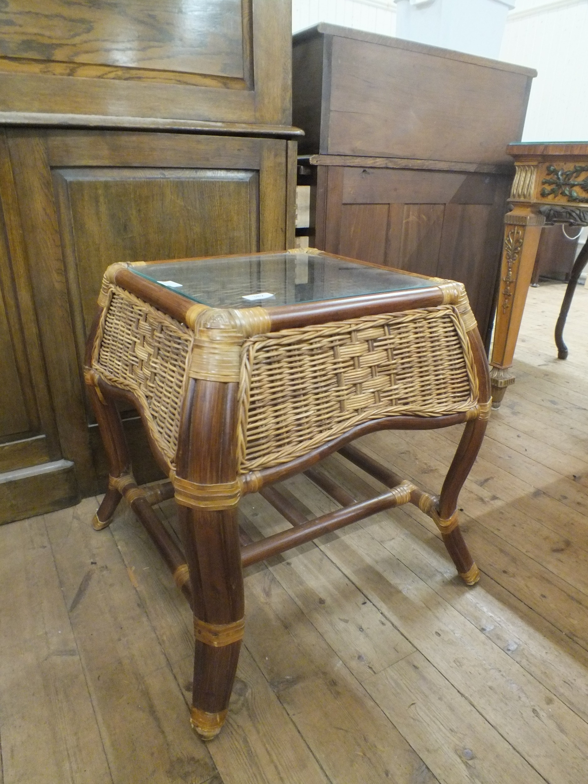 Wicker Woven Glass Top Table