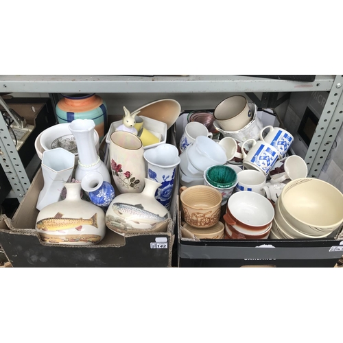 142 - 2 Boxes containing vintage mugs and vases