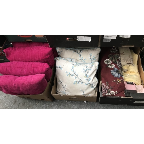 186 - 3 Boxes containing cushions and fabric