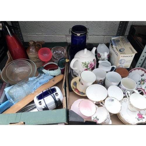 63 - 2 Boxes containing assorted China and a soda syphon etc