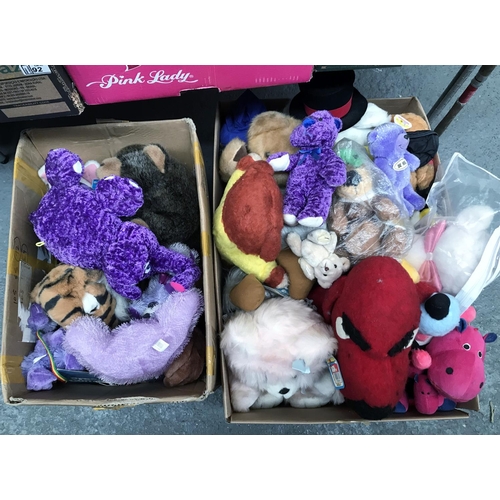 93 - 2 Boxes containing soft toys