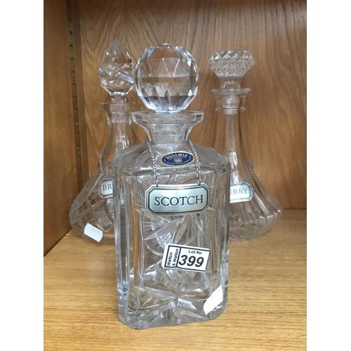 399 - 3 Glass decanters