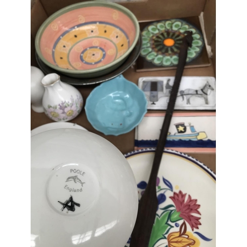 67 - Box containing decorative plates including Poole and Wedgewood etc