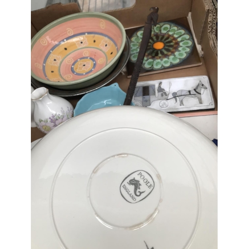 67 - Box containing decorative plates including Poole and Wedgewood etc