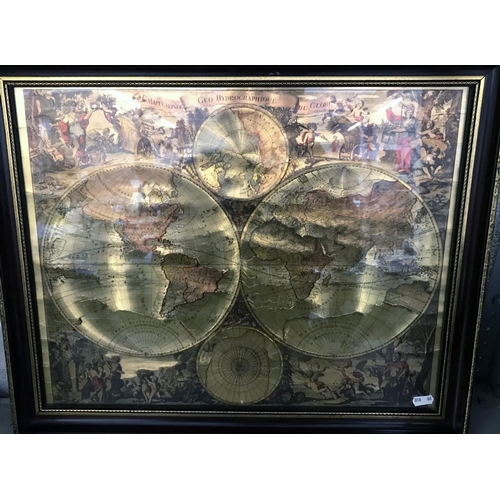 22 - 2 Framed and glazed foil globe pictures