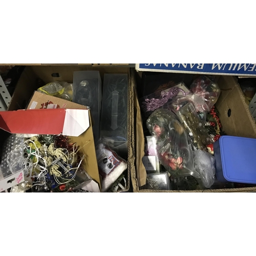 16 - 2 Boxes containing Christmas decorations including 2 sets of fairy lights
