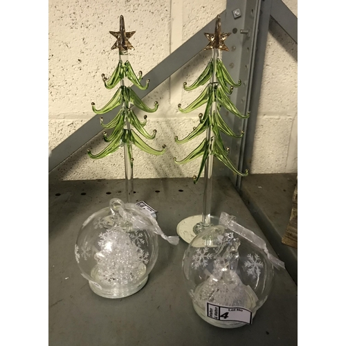 4 - Pair of glass Christmas trees and illuminating glass baubles