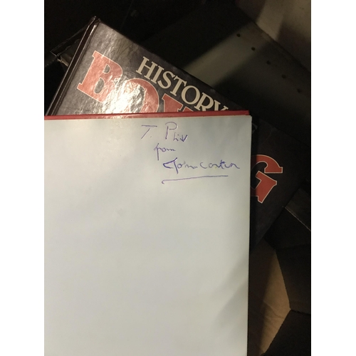 7 - Box containing boxing pads and 2 books (one signed)