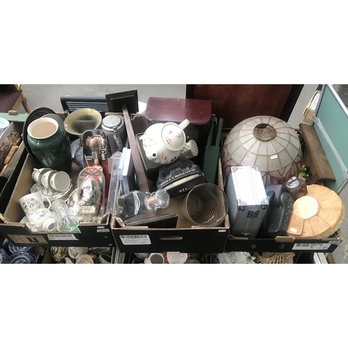 168 - 3 Boxes containing light shades, China, vases and a teapot etc