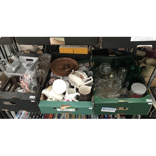 106 - 3 Boxes containing glassware, decanters and jugs etc