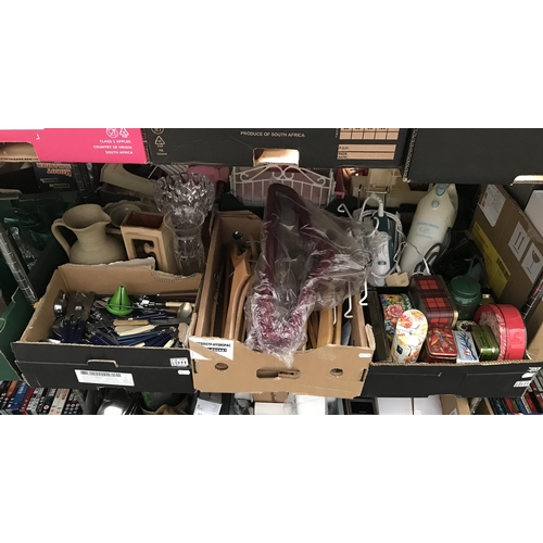 111 - 3 Boxes containing cutlery and wooden coat hangers