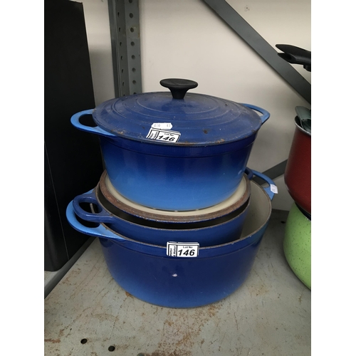 146 - 3 Le Creuset casseroles