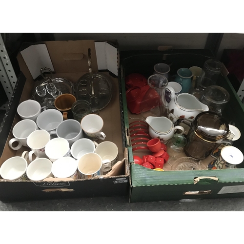 20 - 2 Boxes containing mugs and water jugs etc