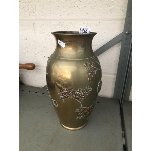 30 - Floral brass vase