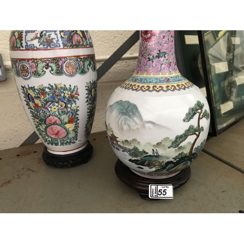 55 - 2 Japanese vases on stands