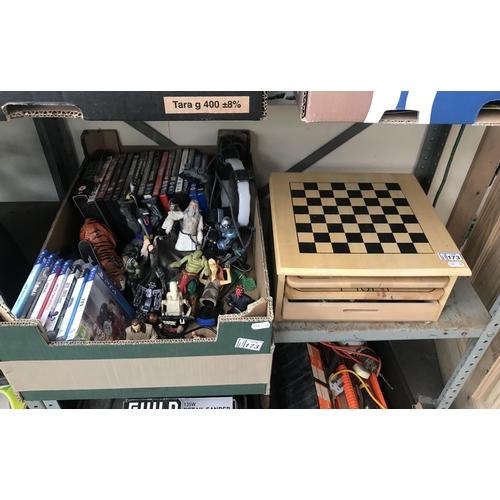 173 - 2 Boxes containing PS4 games and Star Wars figures etc