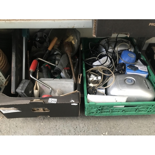 219 - 2 Boxes containing various tools etc