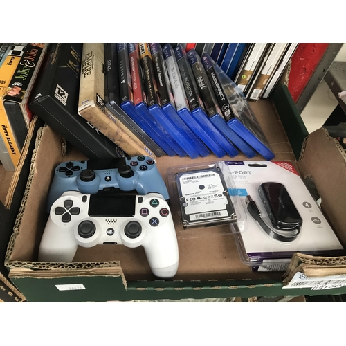 150 - 2 Boxes containing Blu-rays, Playstation controllers and a Samsung hard drive etc