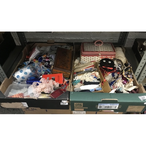 57 - 2 Boxes containing cotton thread and knitting items etc