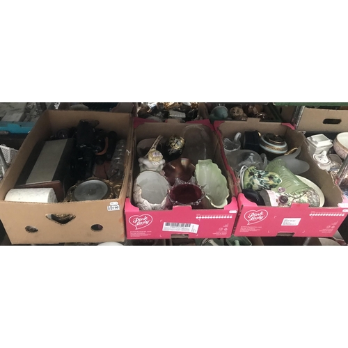 110 - 3 Boxes containing ornaments, vases and binoculars