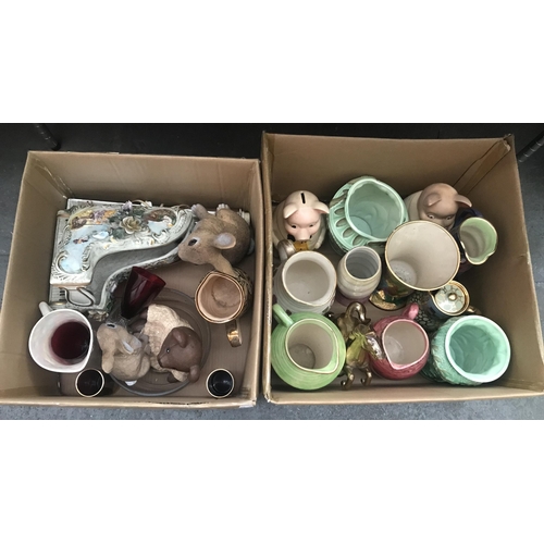 117 - 3 Boxes containing a ceramic piano potpourri and assorted vases