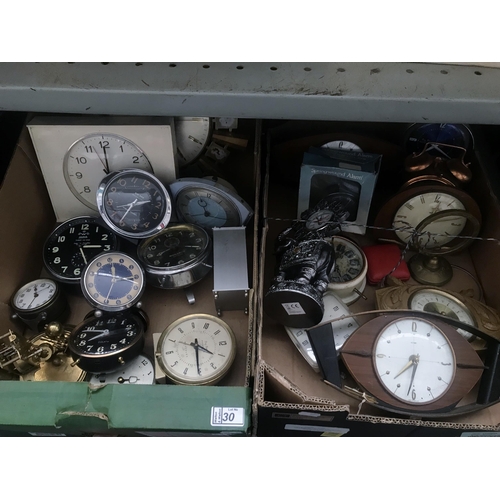 30 - 2 Boxes containing vintage mantle clocks