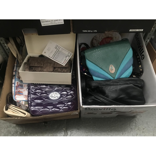 32 - 2 Boxes containing handbags and an Italian clutch bag