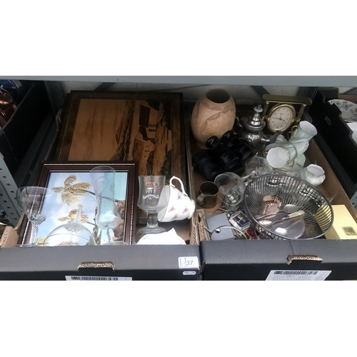 37 - 2 Boxes containing Shelley, collectables and a silver napkin ring