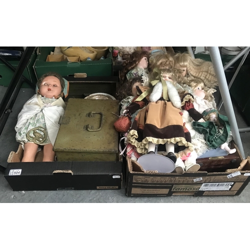 504 - 2 Boxes containing collector's dolls