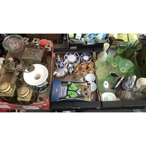 536 - 3 Boxes containing a tea set, brass and green glass