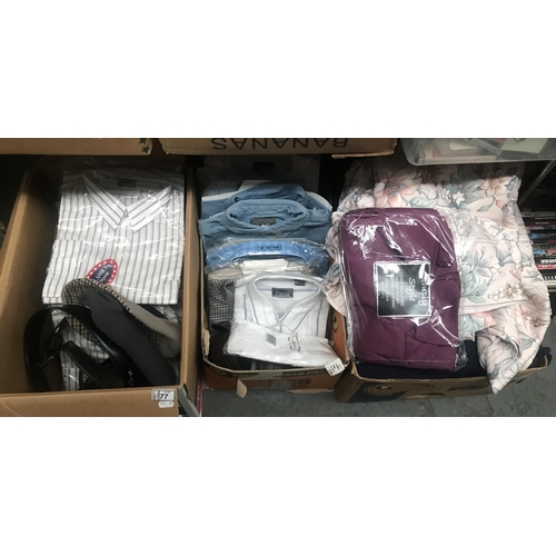 77 - 3 Boxes containing new clothing etc