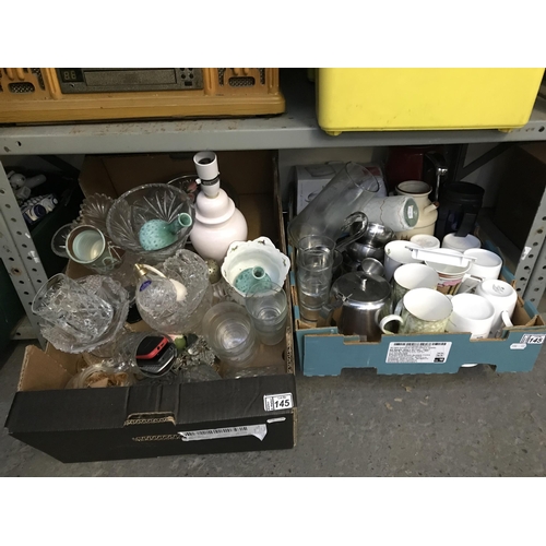 145 - 2 Boxes containing glassware and kitchenalia