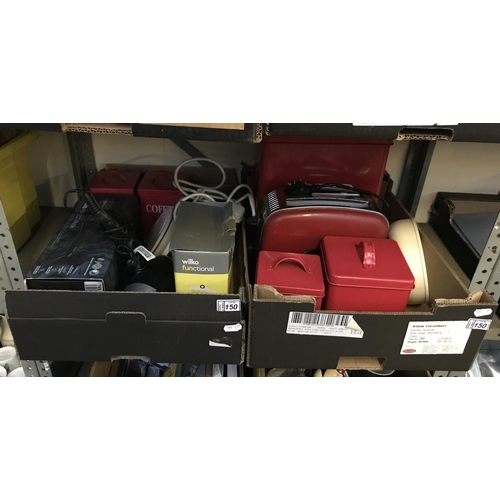 150 - 2 Boxes containing kitchenware including a food mixer