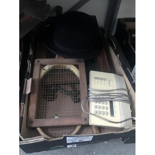 229 - 2 Boxes containing tools and a bowler hat etc