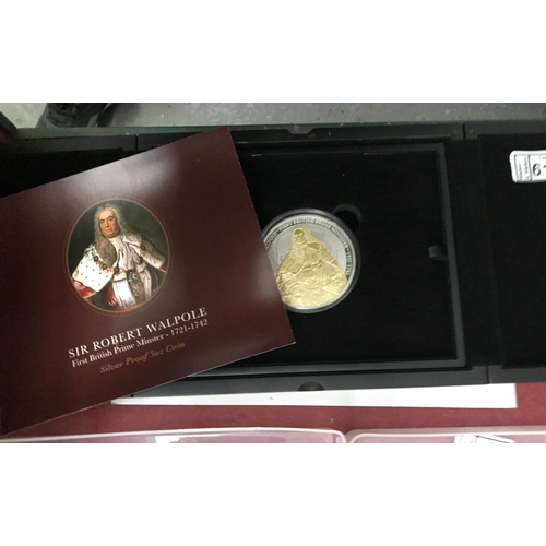 613 - Cased 'Sir Robert Walpole' silver £10 coin