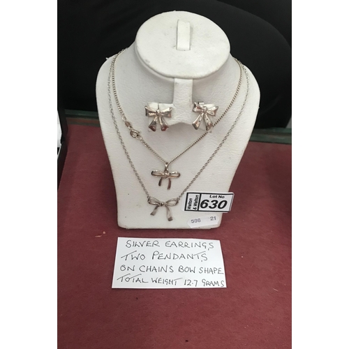 630 - Pair of silver earrings and 2 necklaces 12.7g