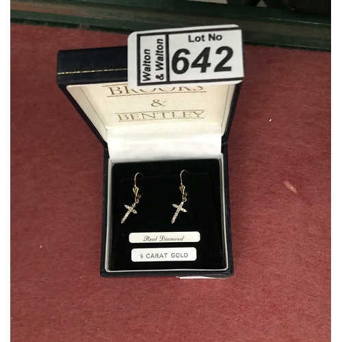 642 - Pair of 9ct gold diamond earrings