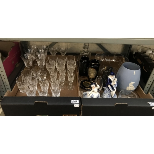 19 - 2 Boxes containing cut glass and figurines etc