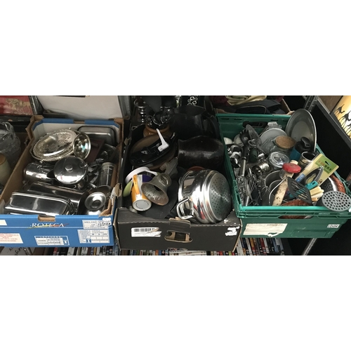 104 - 3 Boxes containing stainless steel ware etc