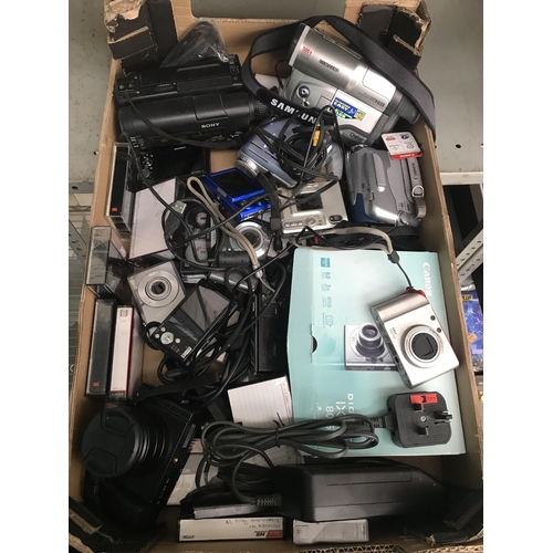 109 - Box containing camcorders and cameras