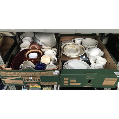 132 - 2 Boxes containing mugs and bowls etc including Wedgwood and Royal Doulton