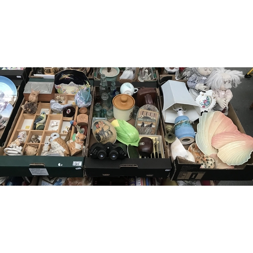 83 - 3 Boxes containing Pendelfin, owls and vintage glass bottles