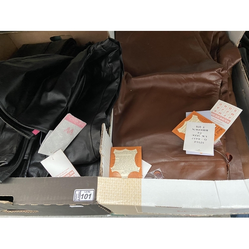 101 - 3 Boxes containing new leather garments