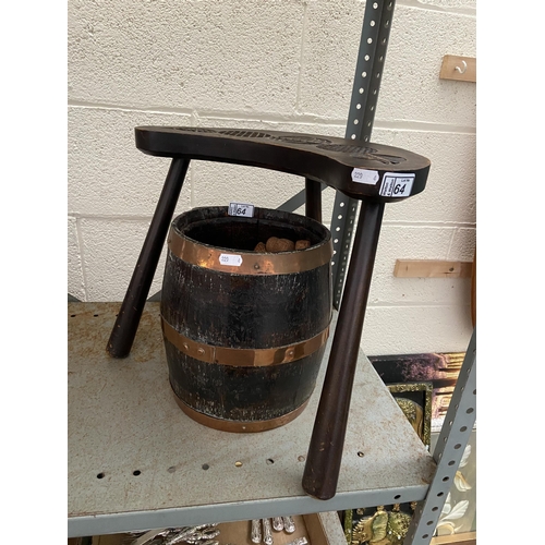 64 - Tripod stool and a barrel