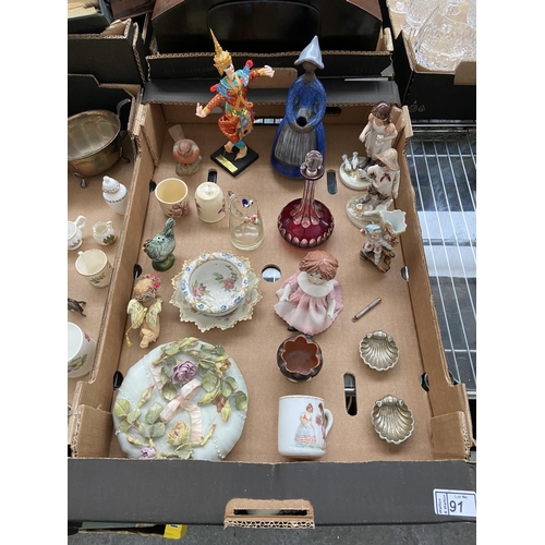 91 - Box containing curios including Royal Doulton and an Aynsley robin