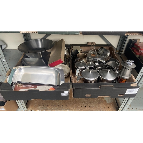 126 - 2 Boxes containing stainless steel ware