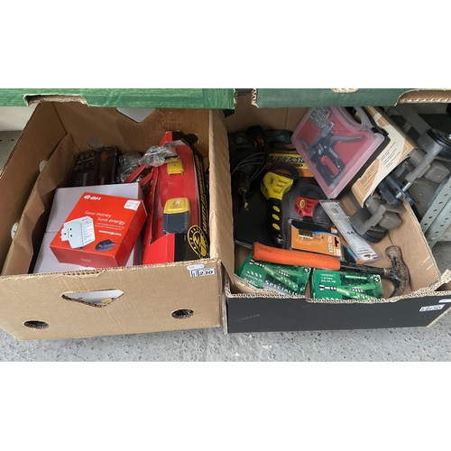 230 - 2 Boxes containing a staple gun and electronic drill etc